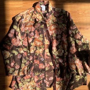 CAbi XL Floral Silk Button Down Shirt